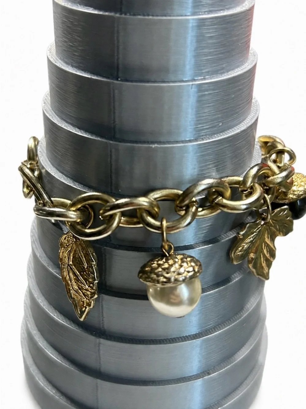 Vintage Gold-Tone Acorn & Leaf Charm Bracelet (c. 1955–1965)